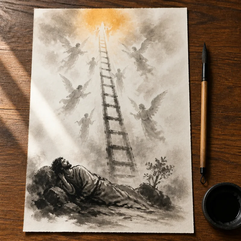 Jacob's ladder in ink wash