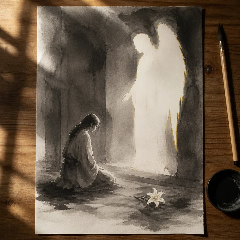 The annunciation in ink wash